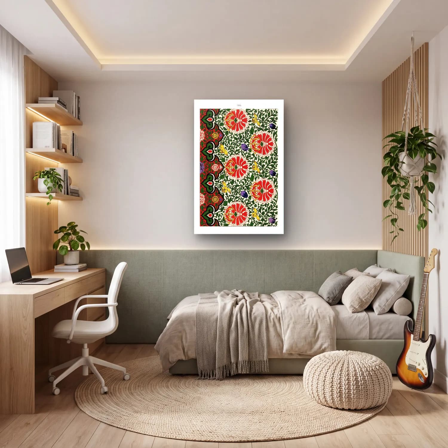 Maksimalist Çiçek Deseni No. 72 cam tablo — genç odasında