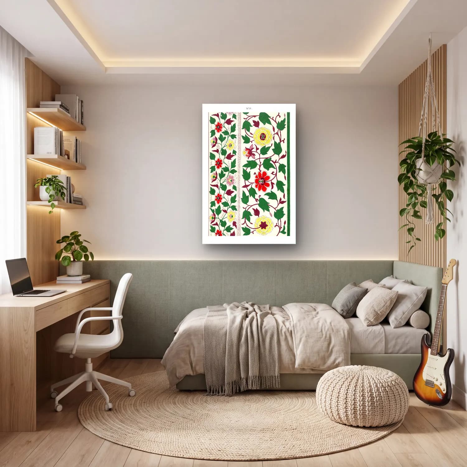 Maksimalist Çiçek Deseni No. 80 cam tablo — genç odasında