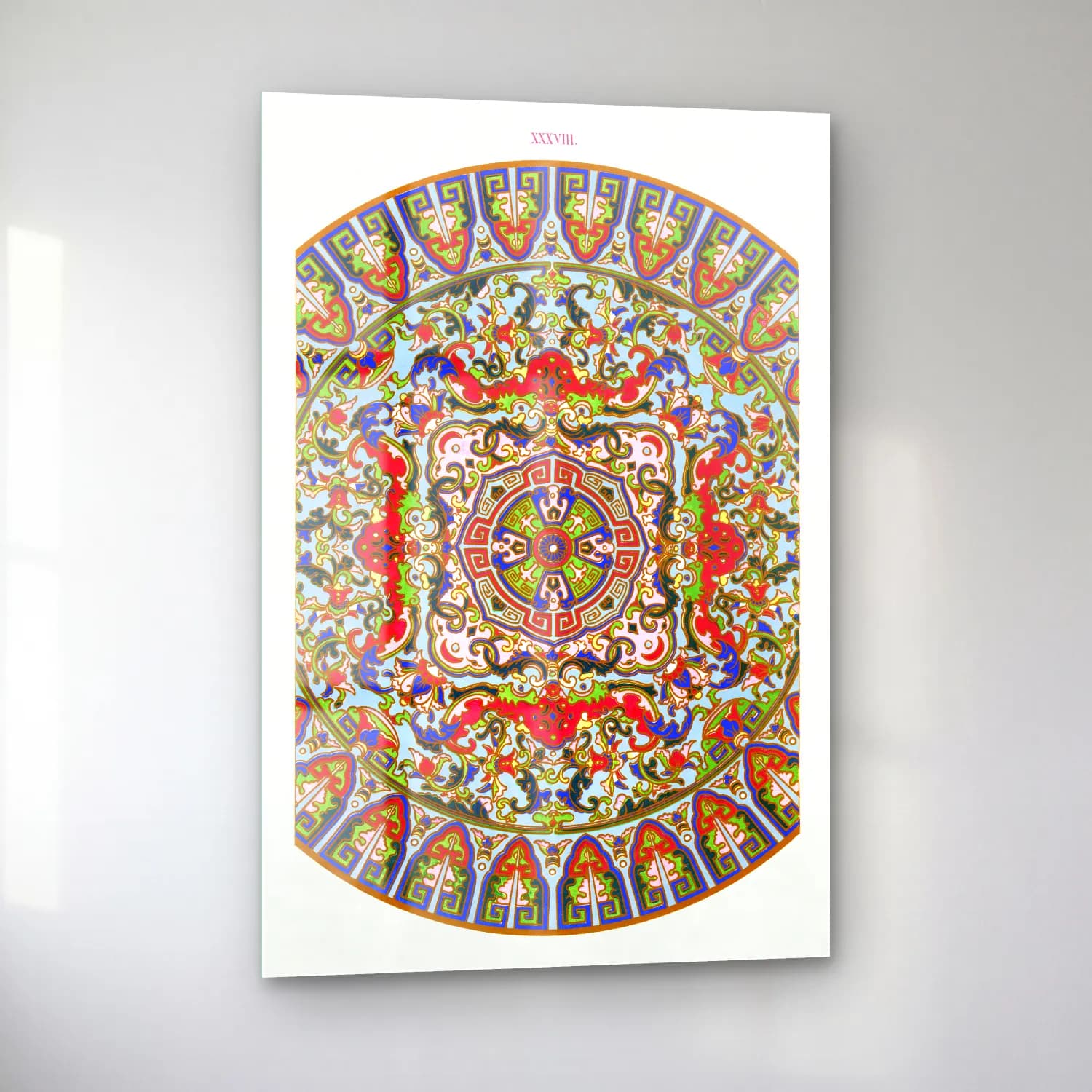 Maksimalist Çiçek Deseni No. 83 cam tablo — sol açıdan görünüm