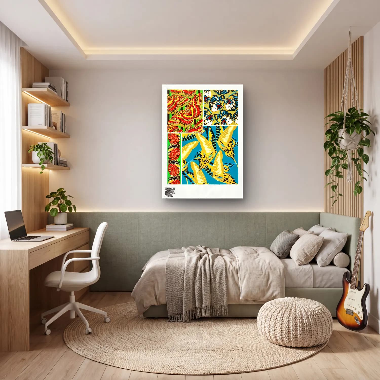 Maksimalist Çiçek Deseni No. 84 cam tablo — genç odasında