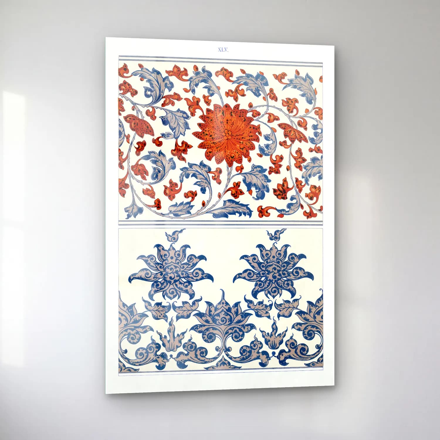 Maksimalist Çiçek Deseni No. 86 cam tablo — sol açıdan görünüm