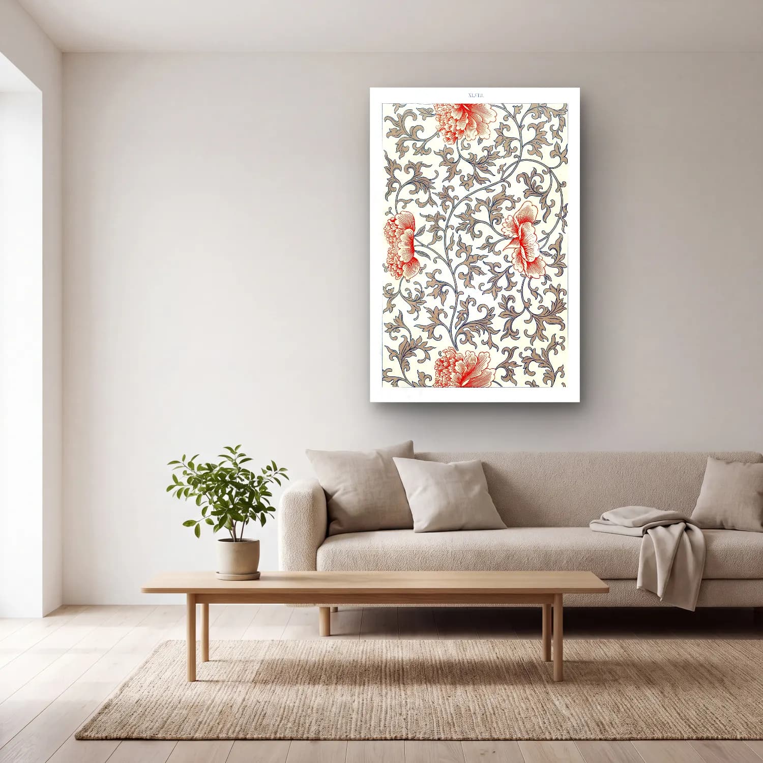 Botanik İllüstrasyon Çiçek Deseni No. 168 cam tablo — açık renk salonda