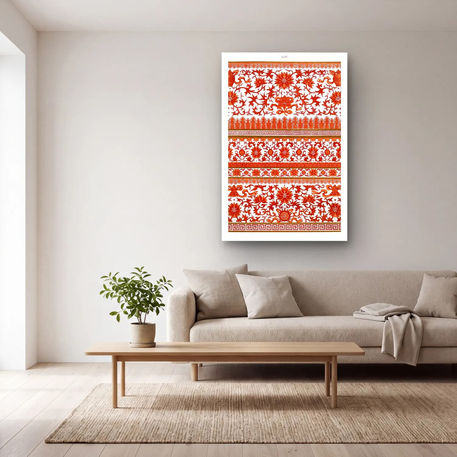 Boho Çiçek Deseni No. 108 cam tablo — açık renk salonda