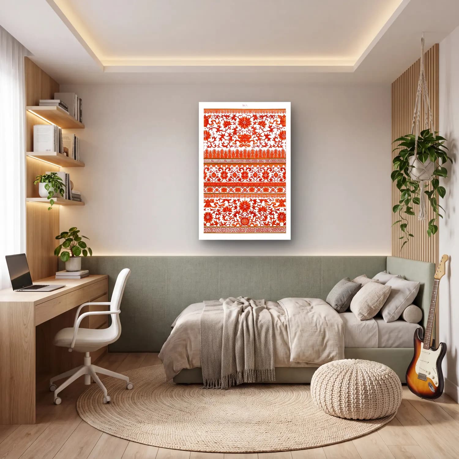 Boho Çiçek Deseni No. 108 cam tablo — genç odasında