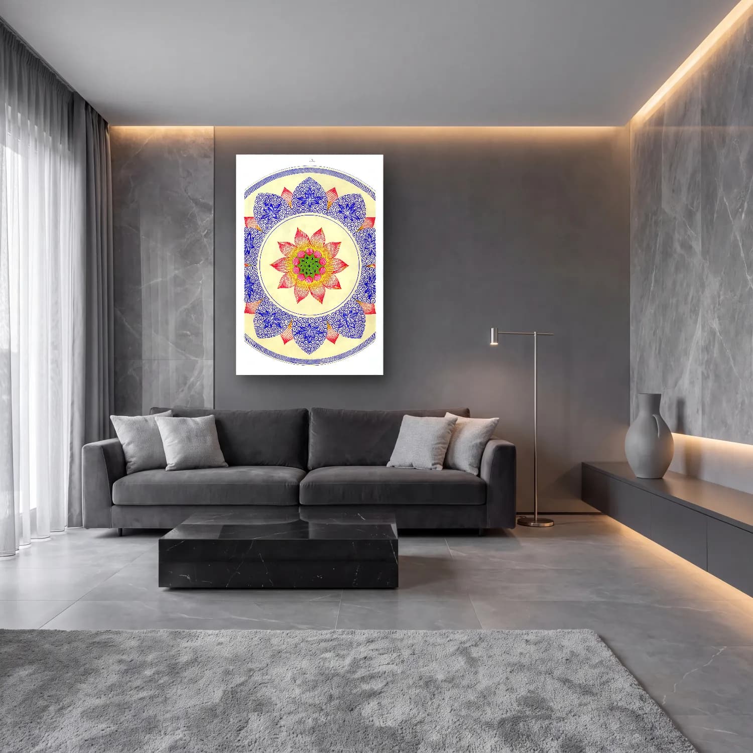 Botanik İllüstrasyon Lotus Çiçekleri No. 16 cam tablo — lüks salon duvarında