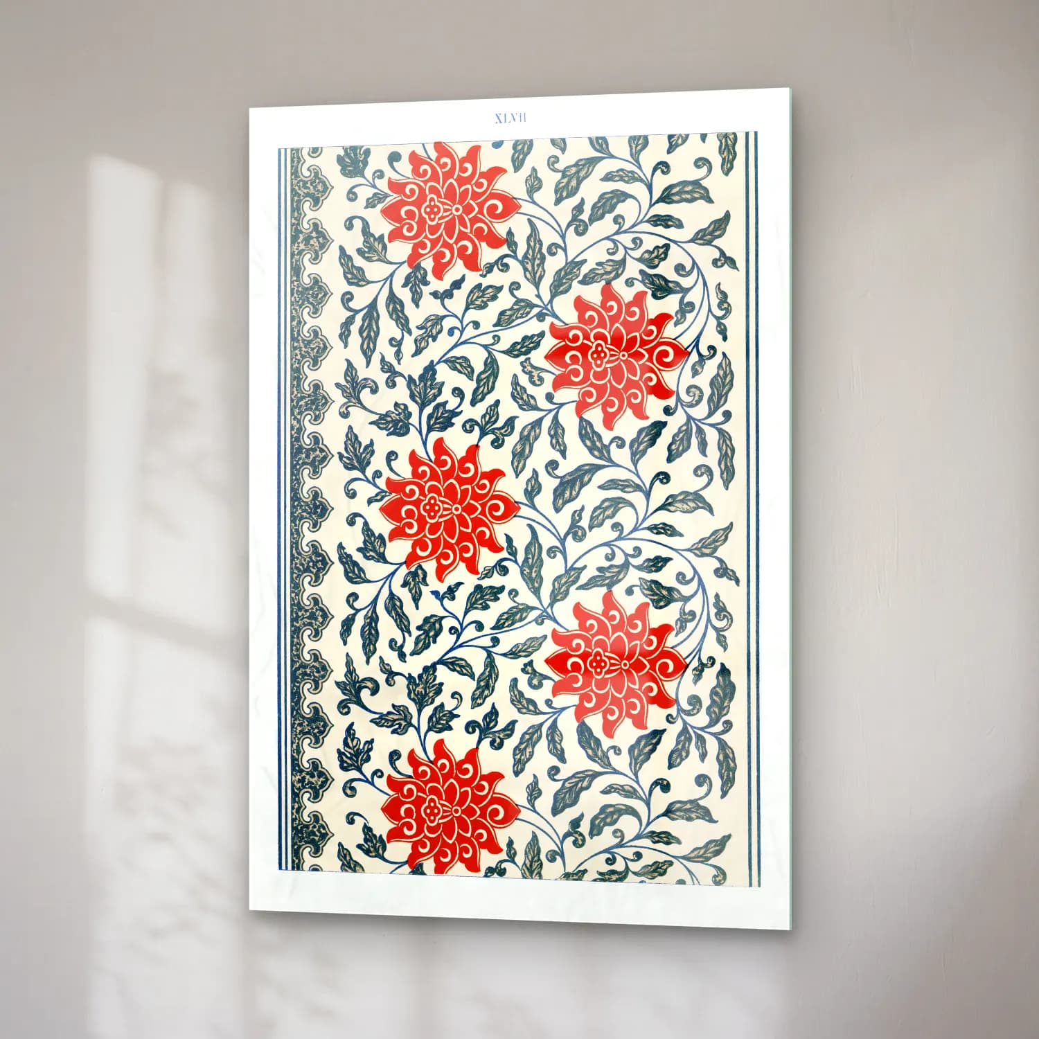 Vintage Çiçek Deseni No. 27 cam tablo — sağ açıdan görünüm