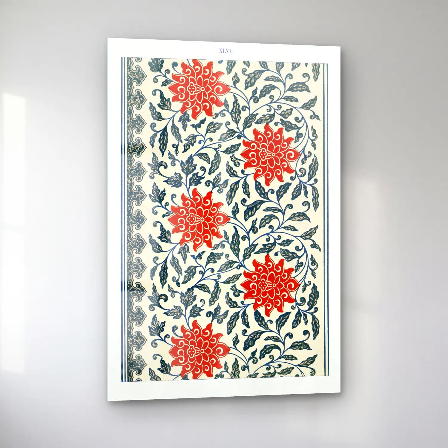 Vintage Çiçek Deseni No. 27 cam tablo — sol açıdan görünüm