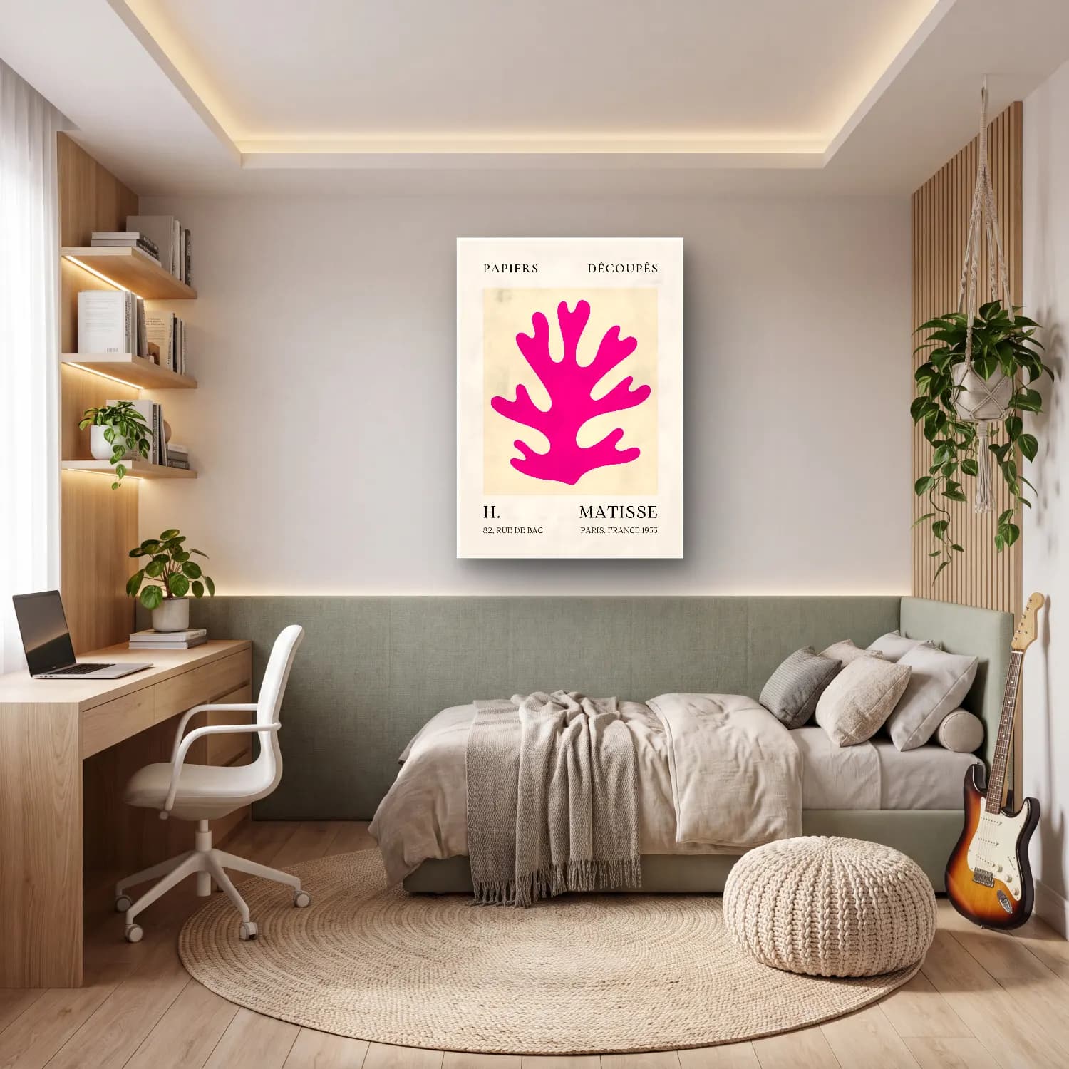 Botanik İllüstrasyon Monstera Yaprağı – Pembe Tonlar cam tablo — genç odasında