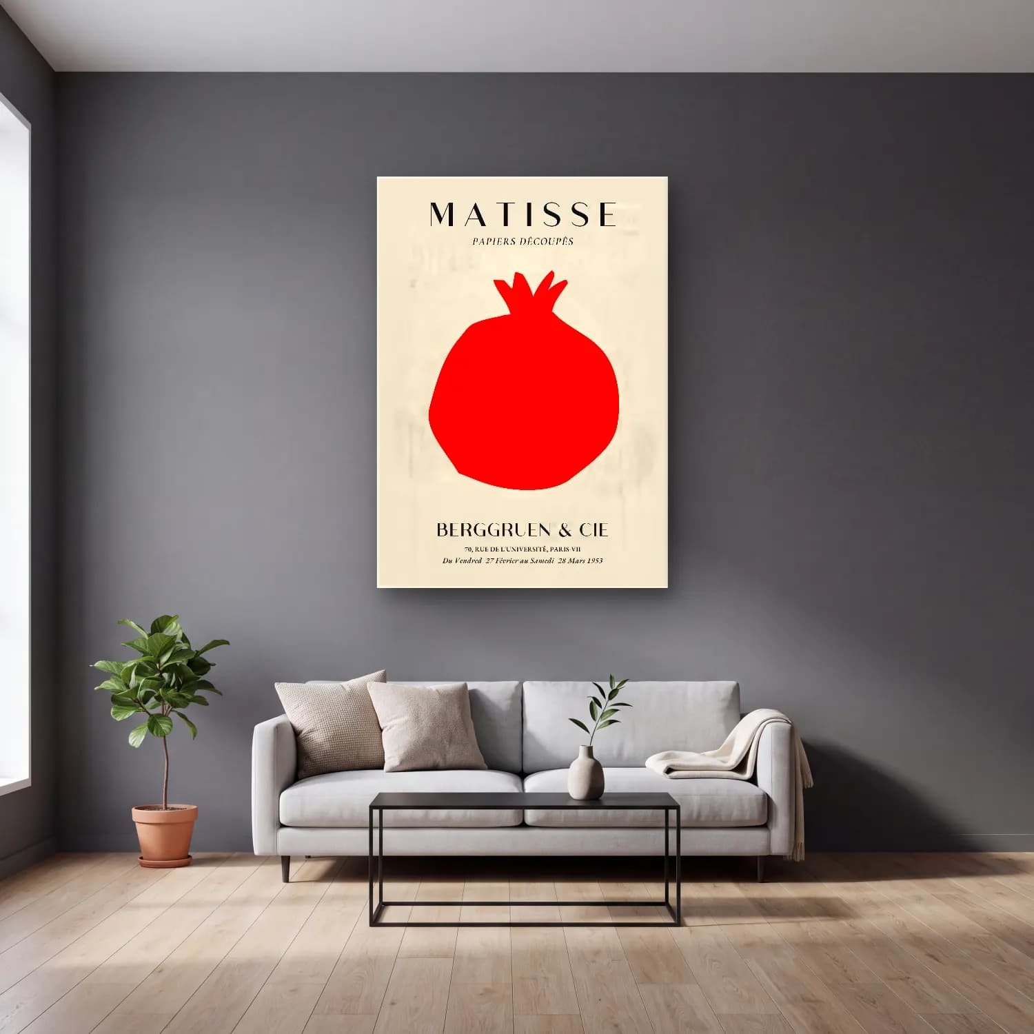 Vintage Poster Nar No. 3 cam tablo — gri duvarlı salonda