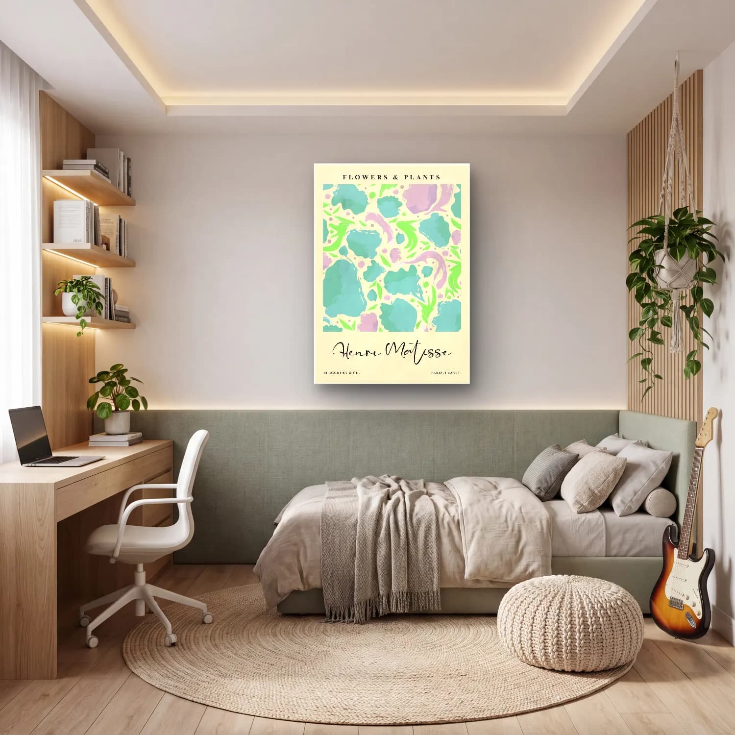 Pastel Çiçek Deseni No. 227 cam tablo — genç odasında