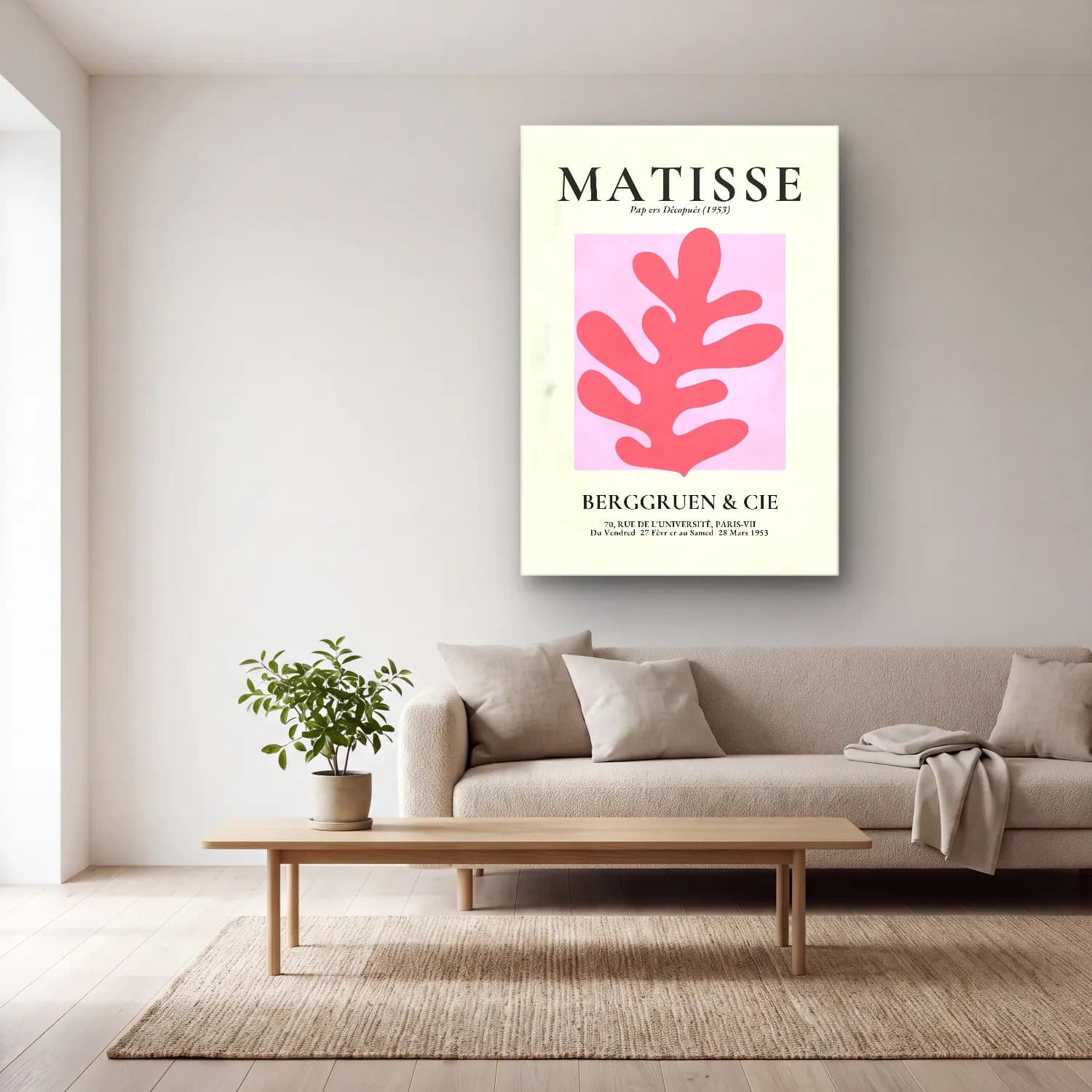 Vintage Poster Monstera Yaprağı – Pembe Tonlar cam tablo — açık renk salonda