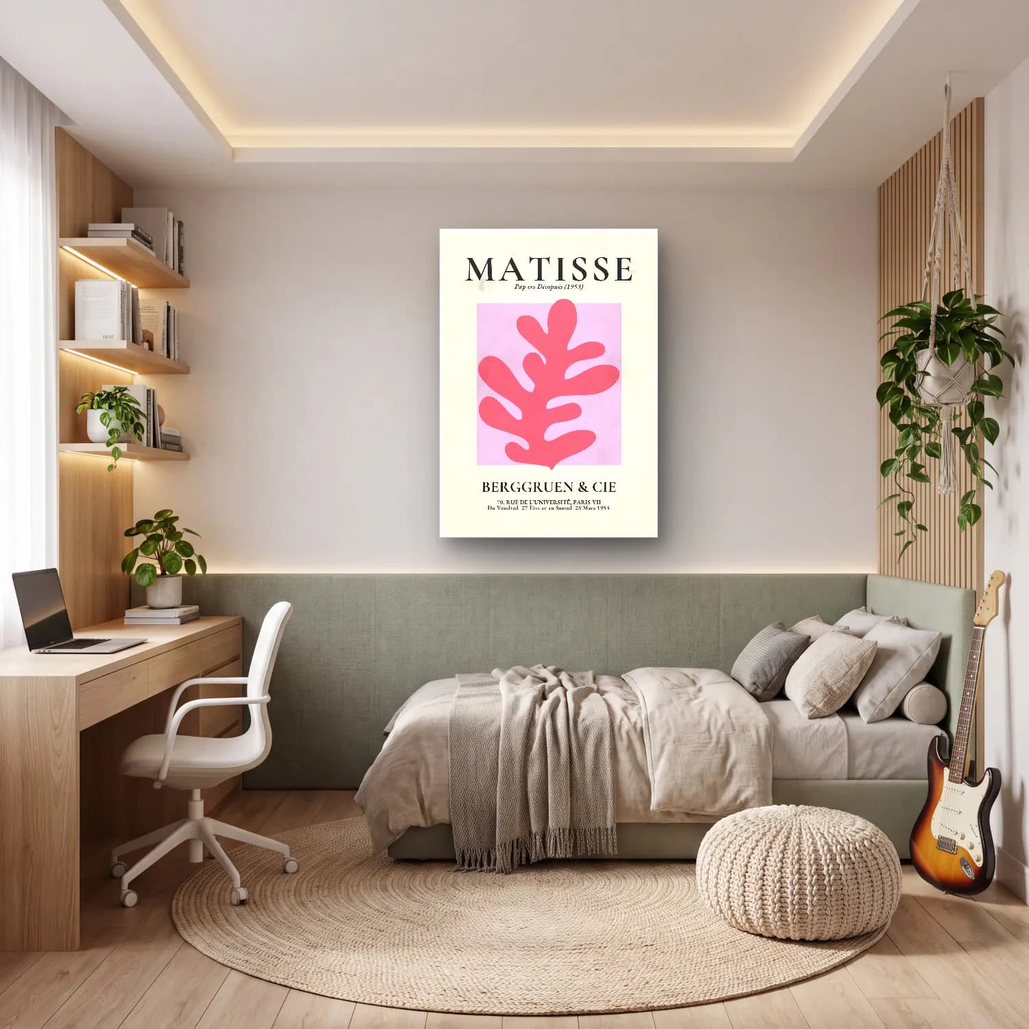Vintage Poster Monstera Yaprağı – Pembe Tonlar cam tablo — genç odasında
