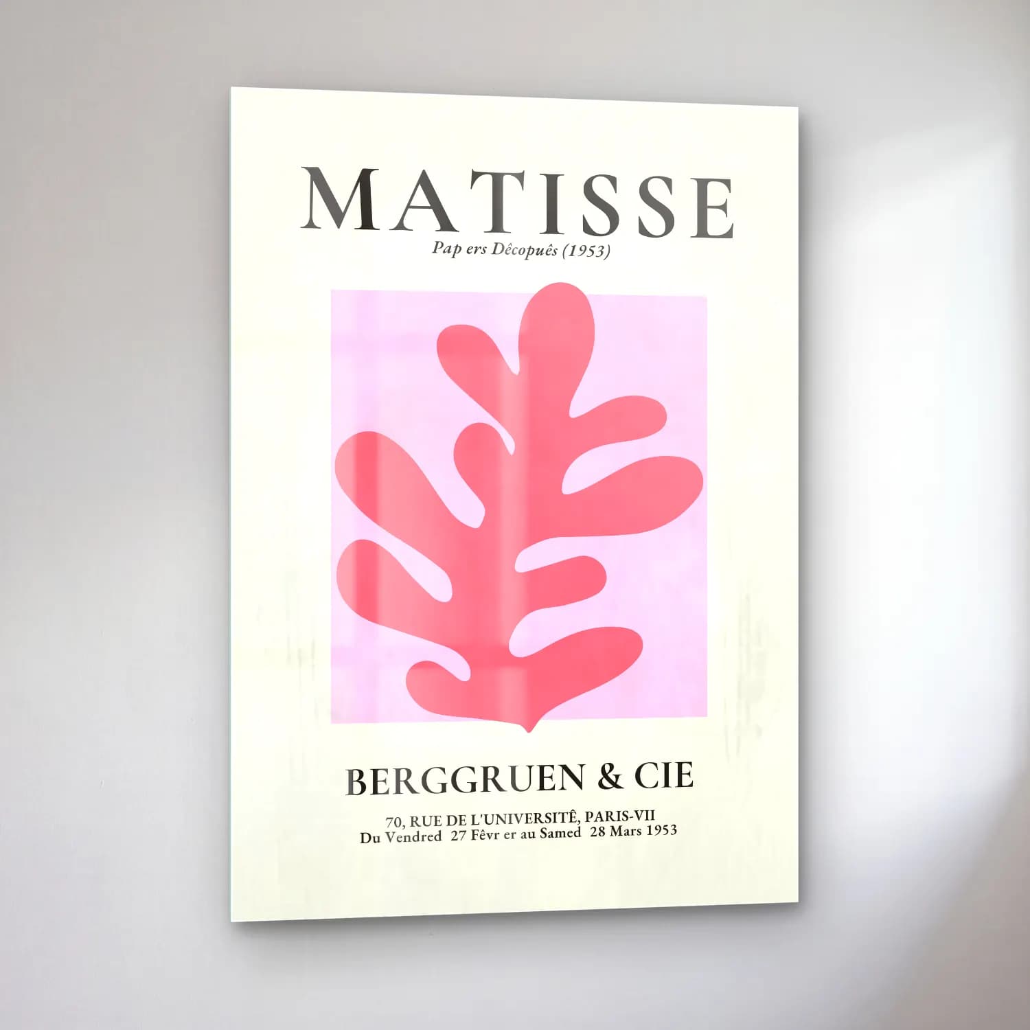 Vintage Poster Monstera Yaprağı – Pembe Tonlar cam tablo — sol açıdan görünüm