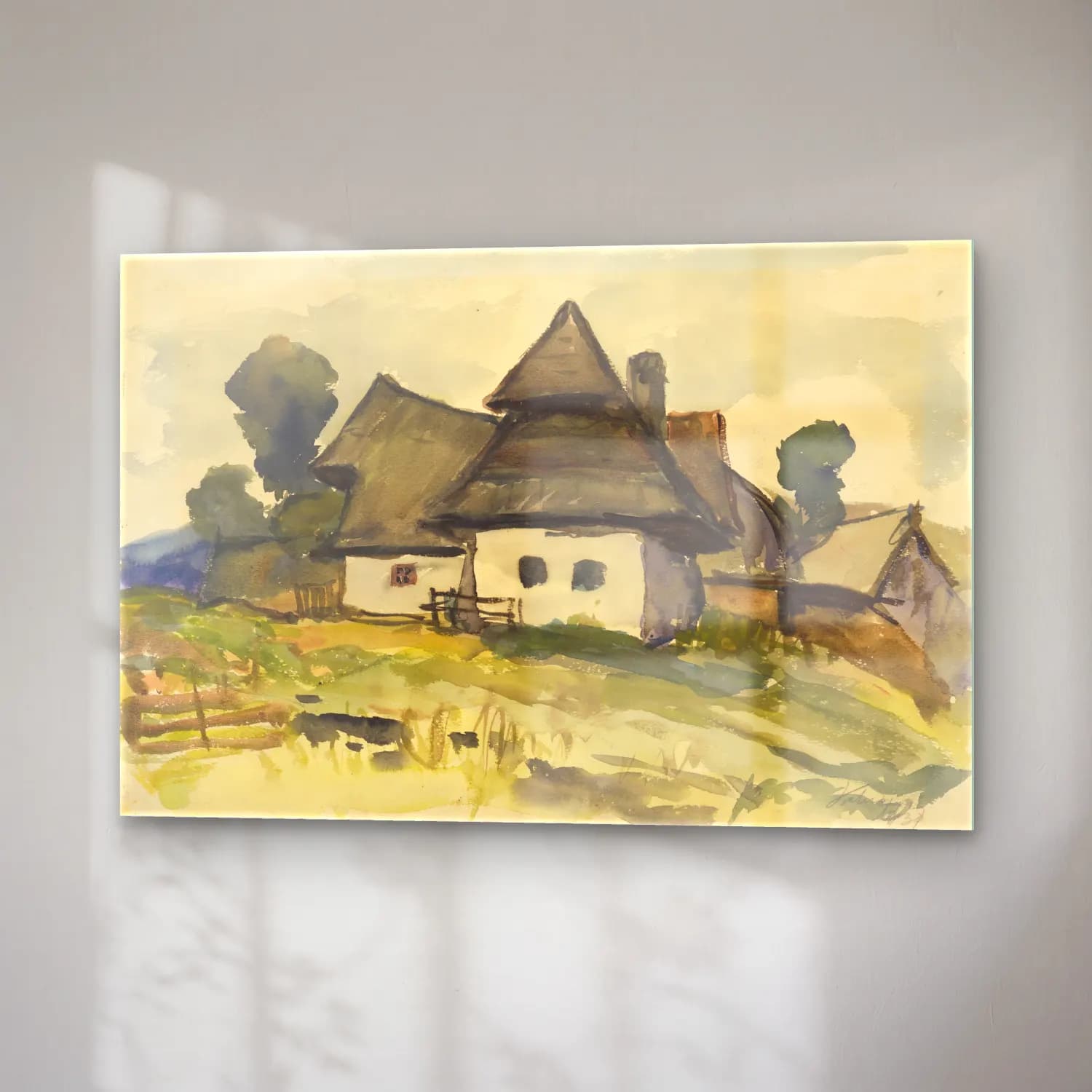 Suluboya Kır Evi No. 41 cam tablo — sağ açıdan görünüm