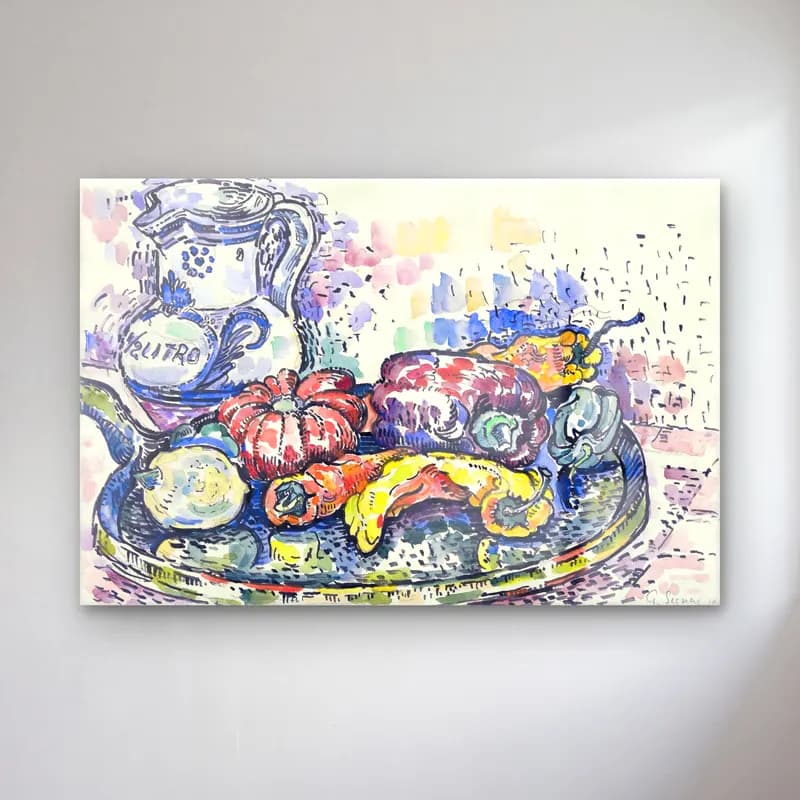 Paul Signac – Still Life with Jug cam tablo — Paul Signac – Still Life with Jug — suluboya sebzeler