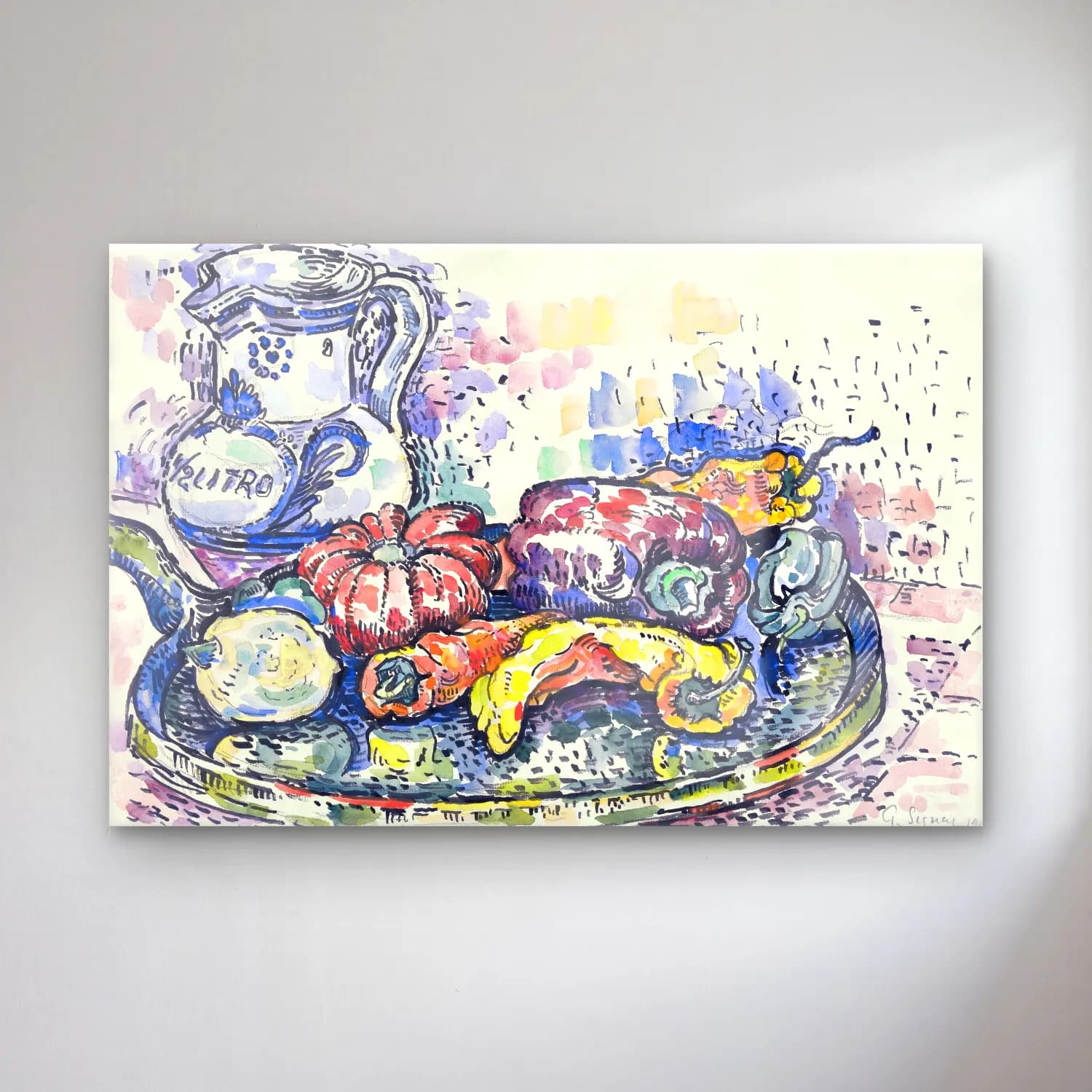 Paul Signac – Still Life with Jug cam tablo — Paul Signac – Still Life with Jug — suluboya sebzeler