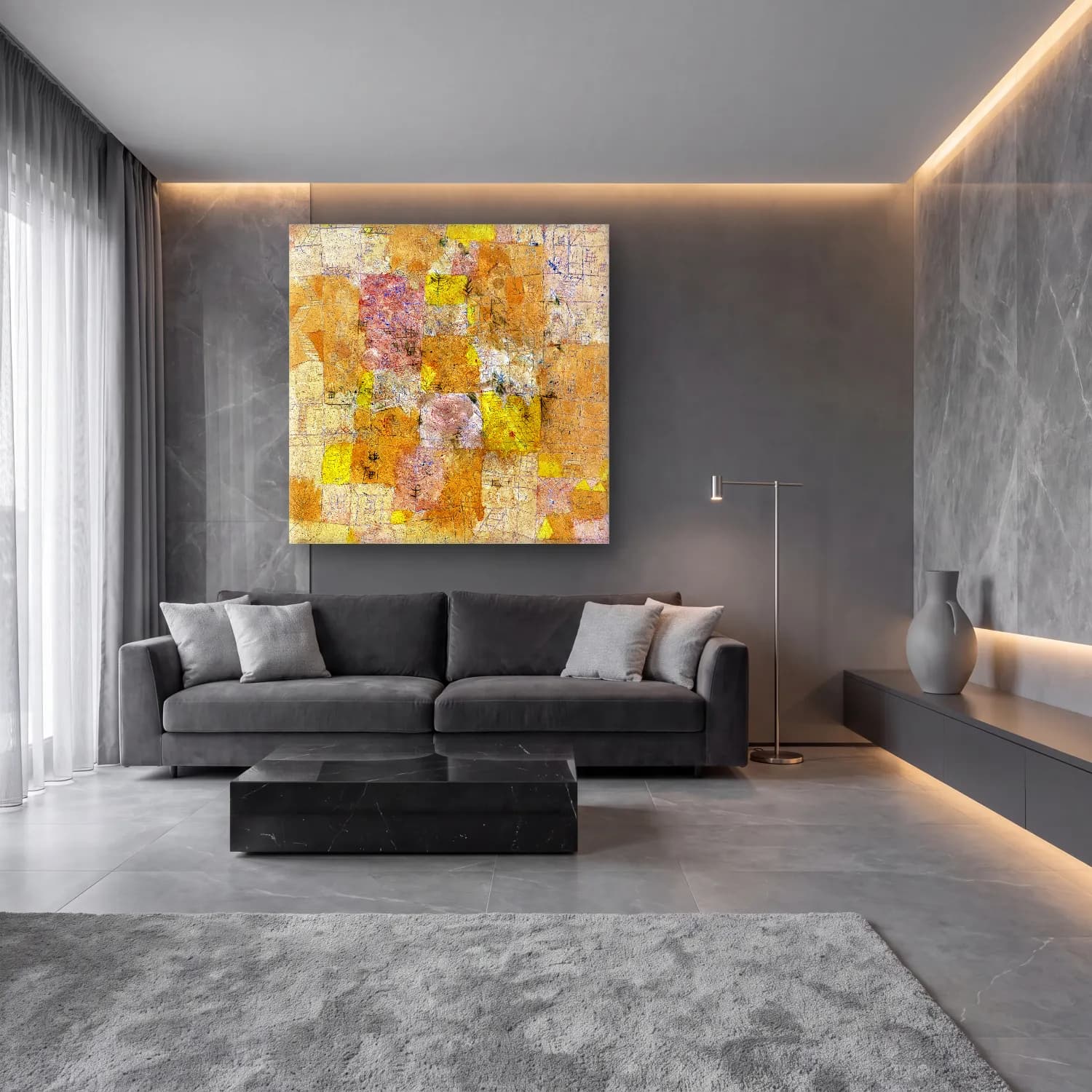 Paul Klee – Suburban idyll (garden city idyll) painting in high… cam tablo — lüks salon duvarında