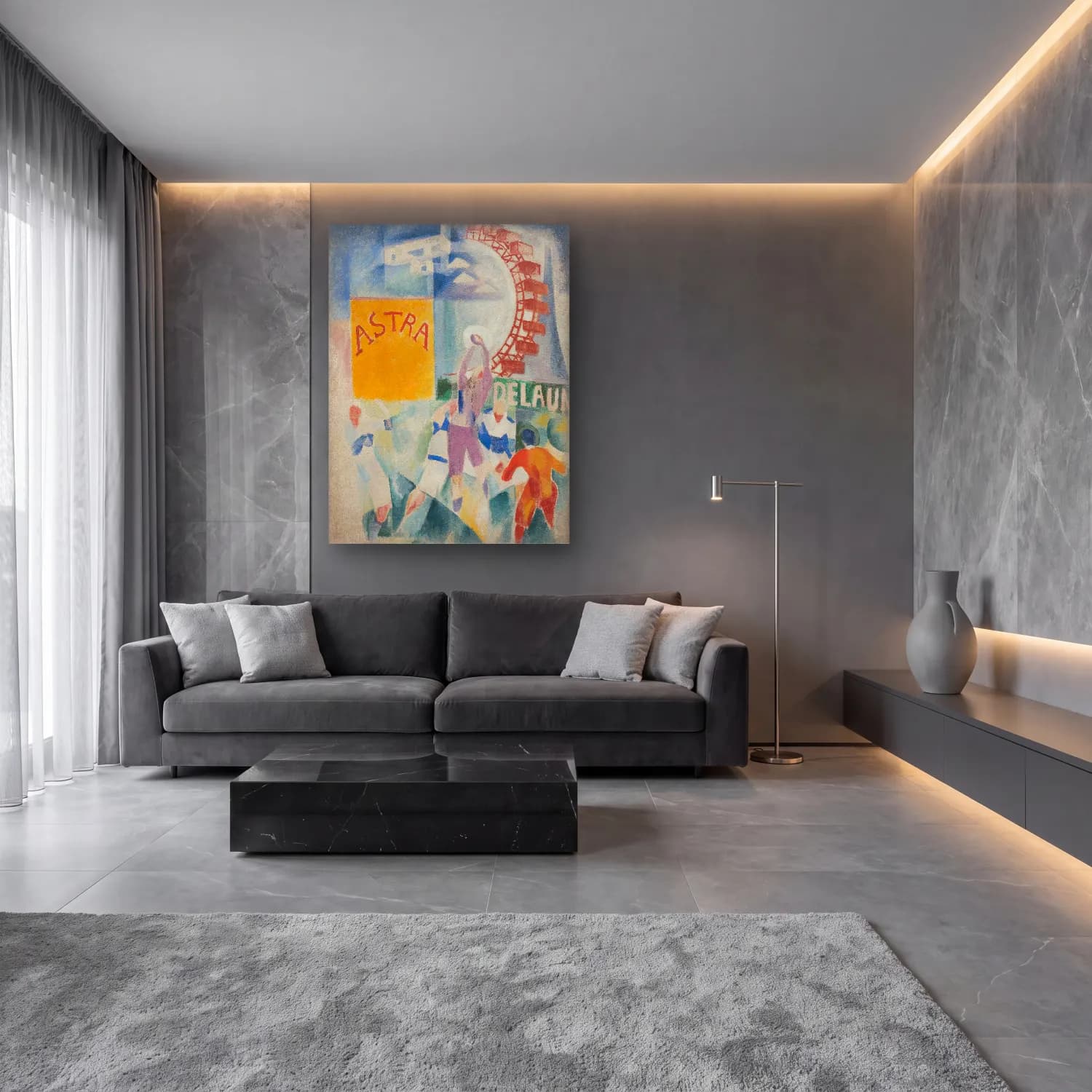 Bauhaus Tenis – Sarı Tonlar cam tablo — lüks salon duvarında