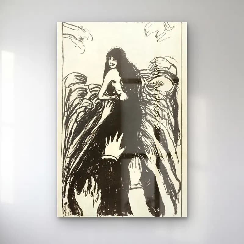 Edvard Munch – The Hands cam tablo — Edvard Munch – The Hands — siyah beyaz elbiseli kadın