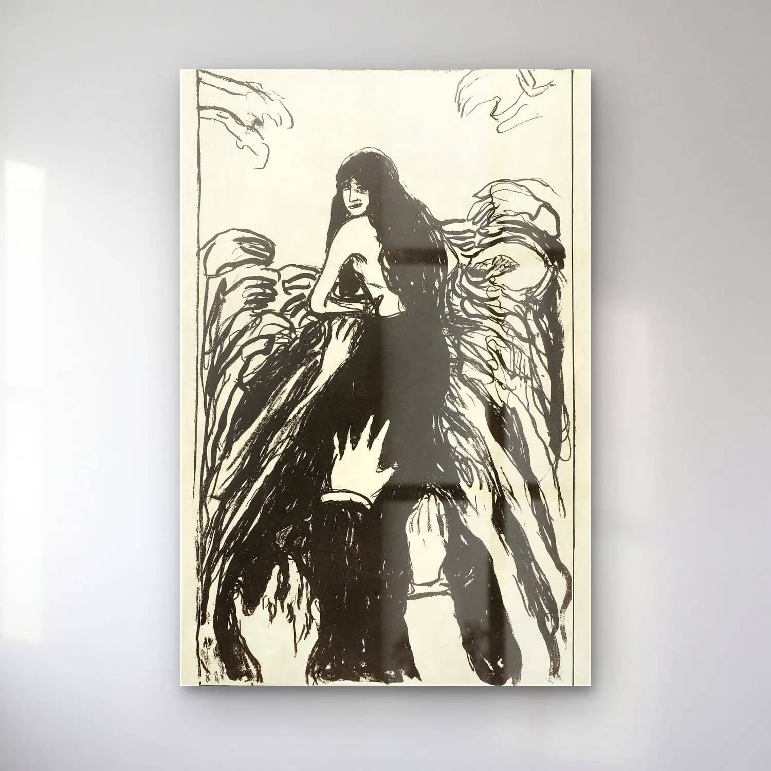 Edvard Munch – The Hands cam tablo — Edvard Munch – The Hands — siyah beyaz elbiseli kadın