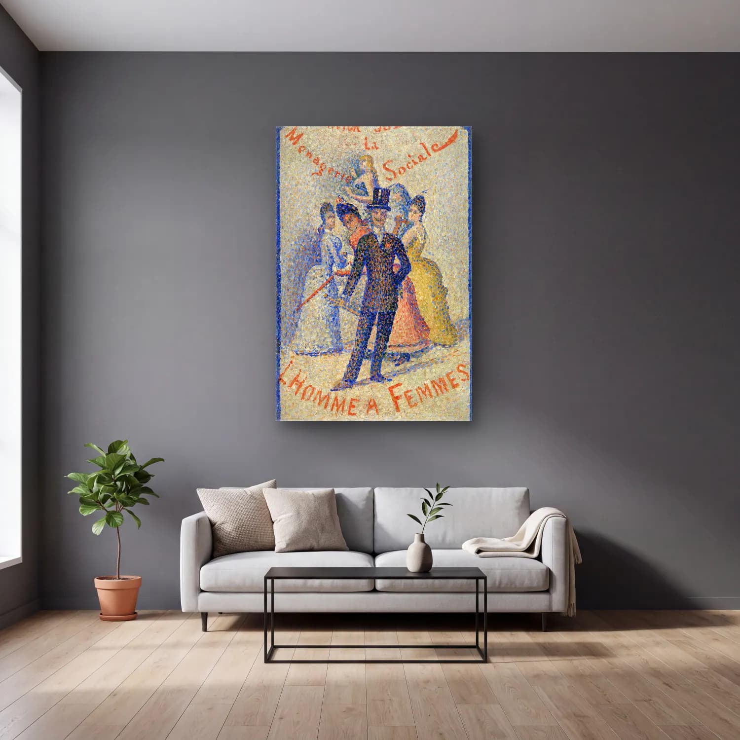 Georges Seurat – The Ladies Man (L Homme Ã femmes) cam tablo — gri duvarlı salonda