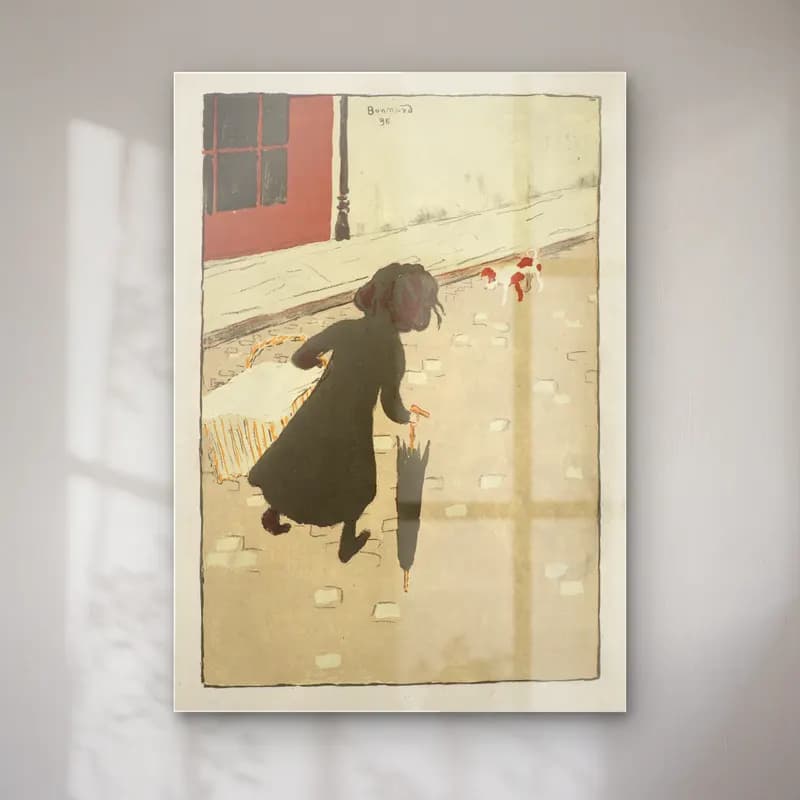 Pierre Bonnard – The Little Laundress (La petite blanchisseuse) cam tablo — Pierre Bonnard – The Little Laundress (La petite blanchisseuse) — vintage elbiseli kadın