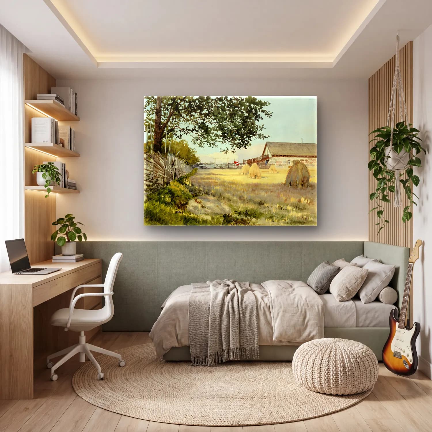 Suluboya Kır Evi No. 43 cam tablo — genç odasında
