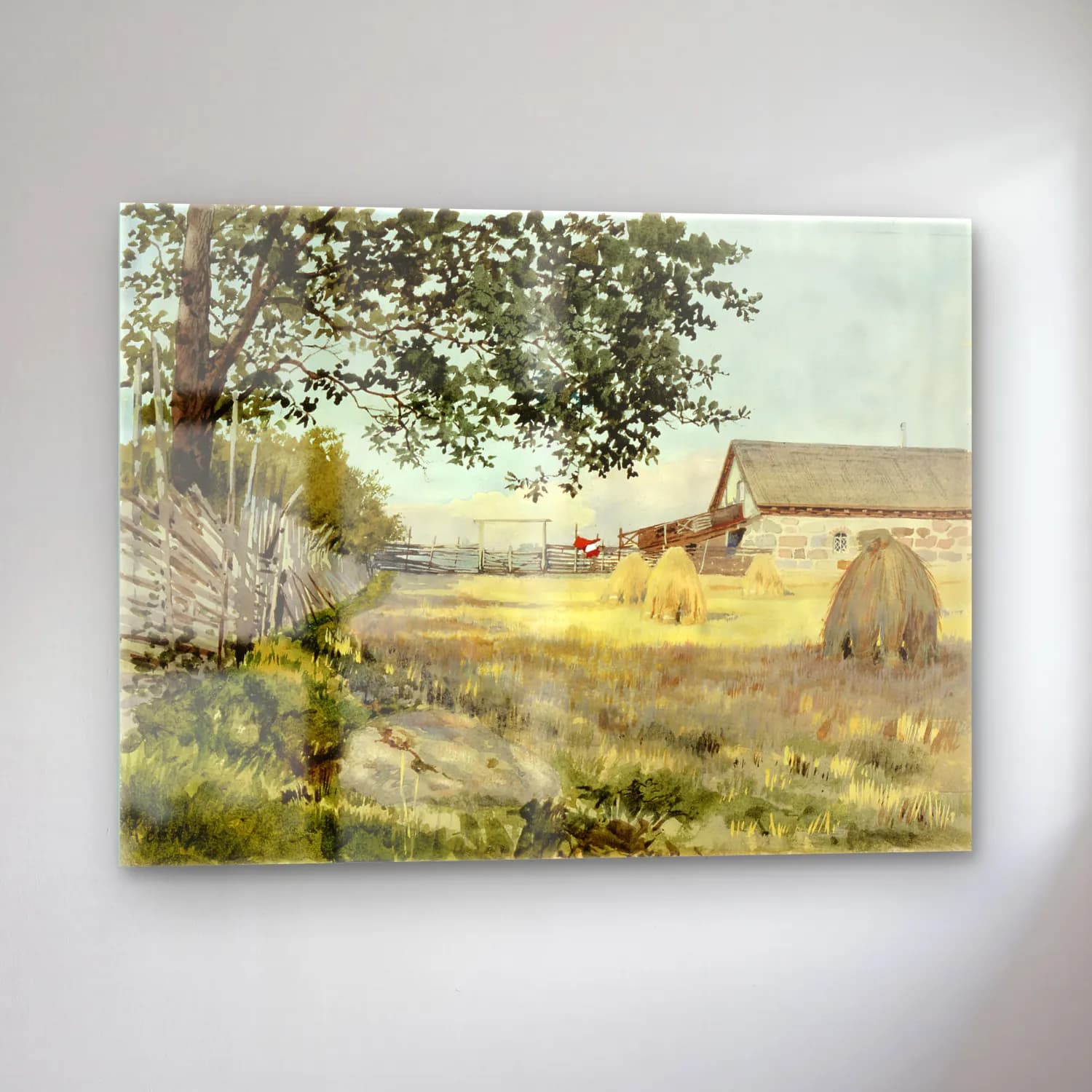 Suluboya Kır Evi No. 43 cam tablo — sol açıdan görünüm