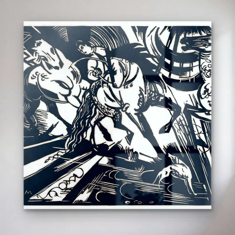 Franz Marc – The Riding School cam tablo — Franz Marc – The Riding School — siyah beyaz atlı