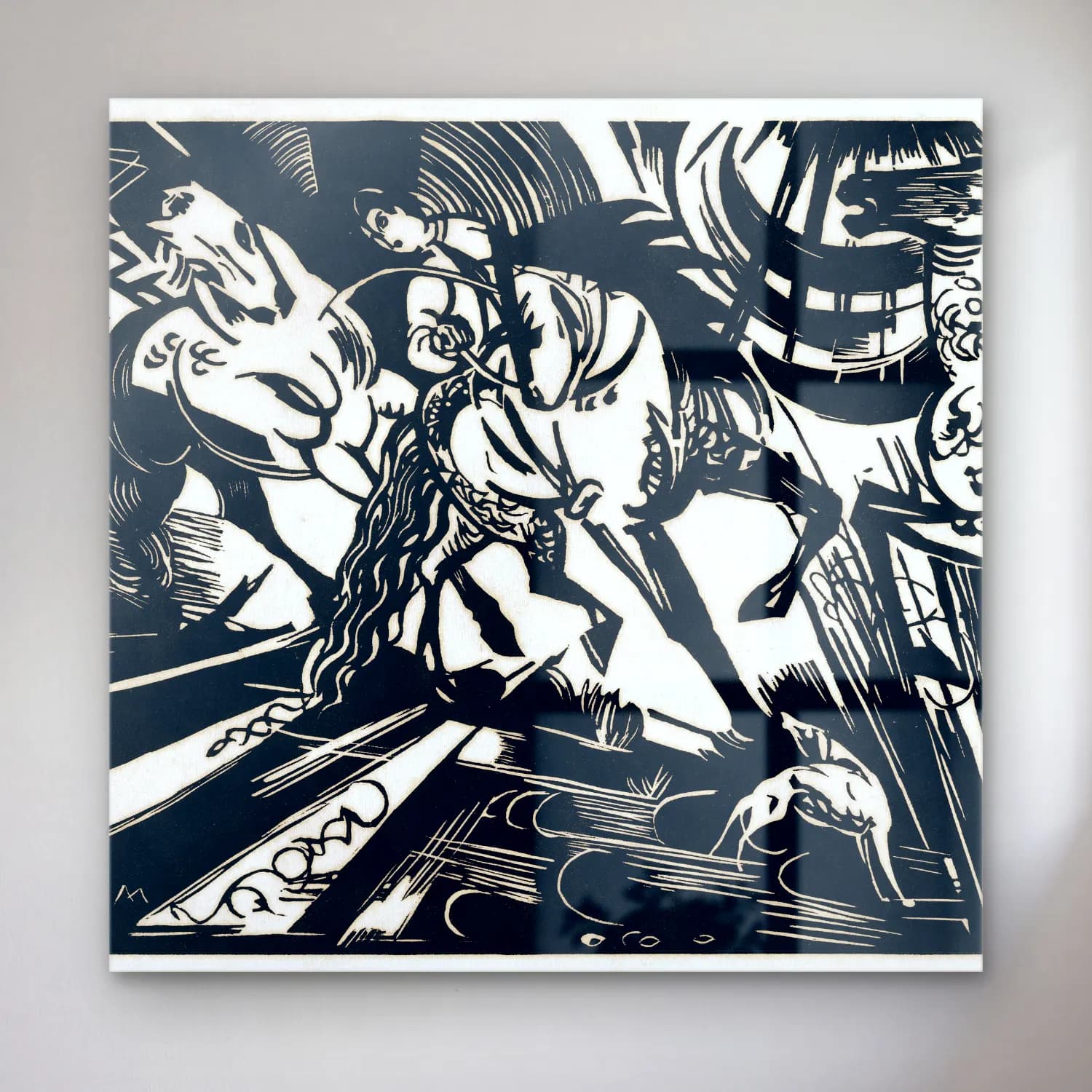 Franz Marc – The Riding School cam tablo — Franz Marc – The Riding School — siyah beyaz atlı