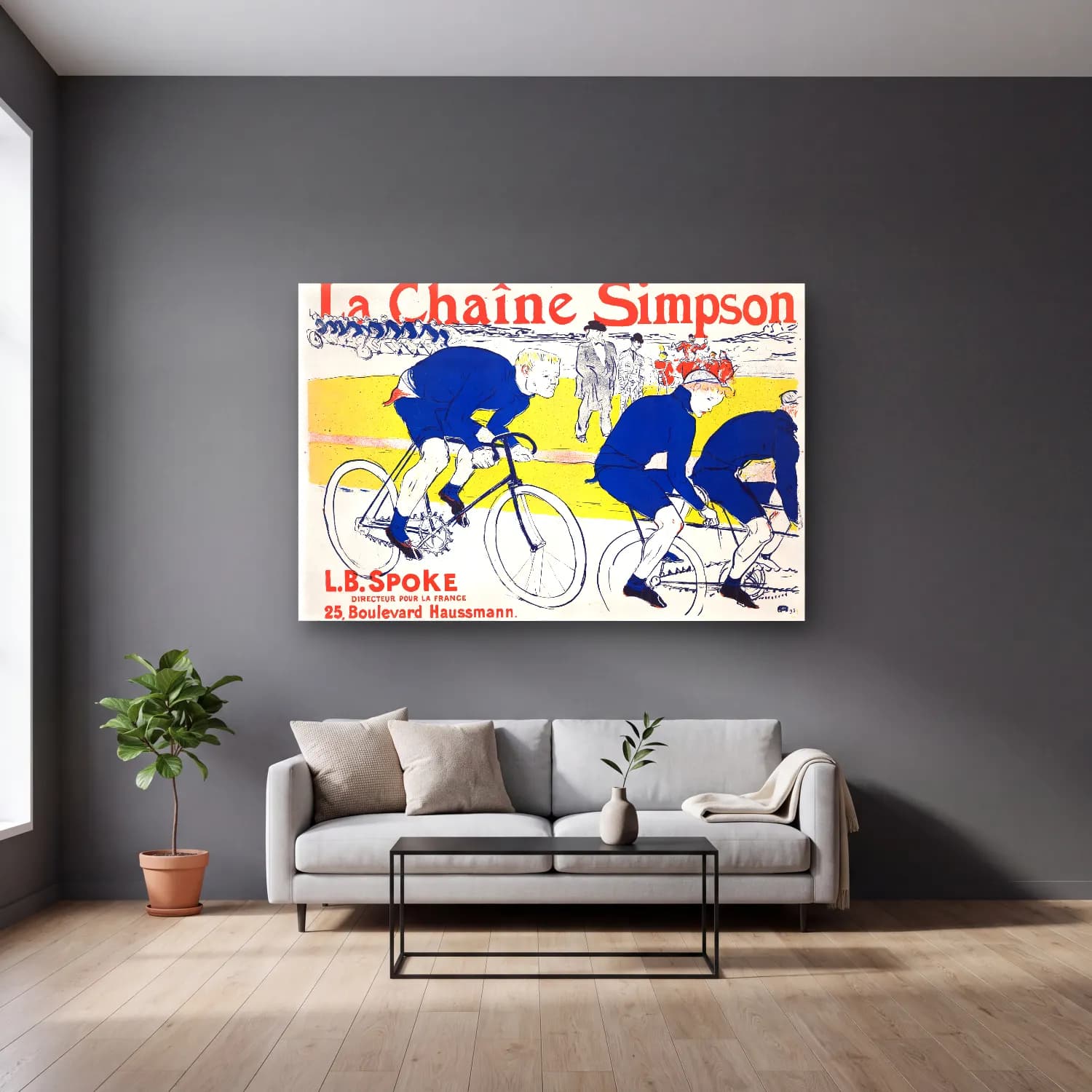 Henri de Toulouse-Lautrec – The Simpson Channel, vintage cam tablo — gri duvarlı salonda