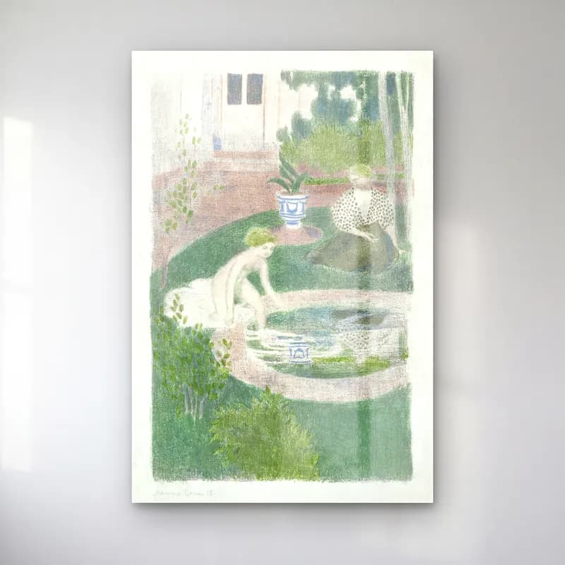 Maurice Denis – The reflection in the fountain (Le reflet dans la fontaine) cam tablo — Maurice Denis – The reflection in the fountain (Le reflet dans la fontaine) — vintage mitolojik sahne