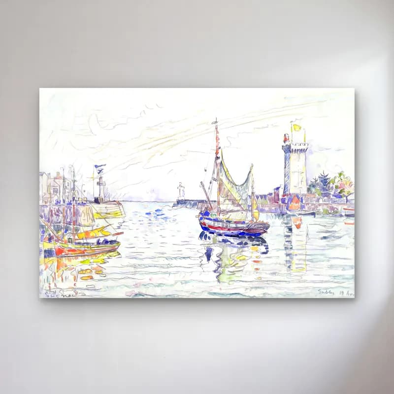 Paul Signac – View of Les Sables d Olonne cam tablo — Paul Signac – View of Les Sables d Olonne — suluboya liman ve tekneler