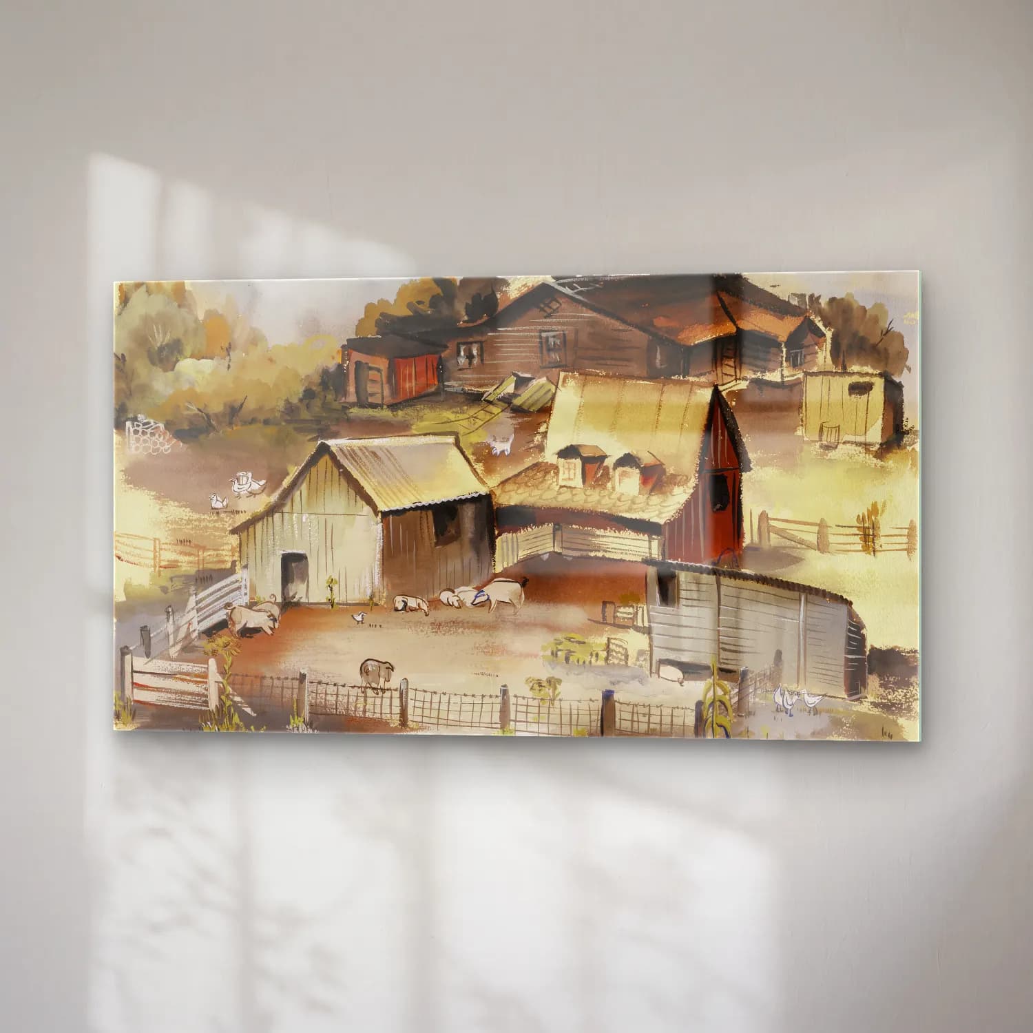 Suluboya Kır Evi No. 45 cam tablo — sağ açıdan görünüm