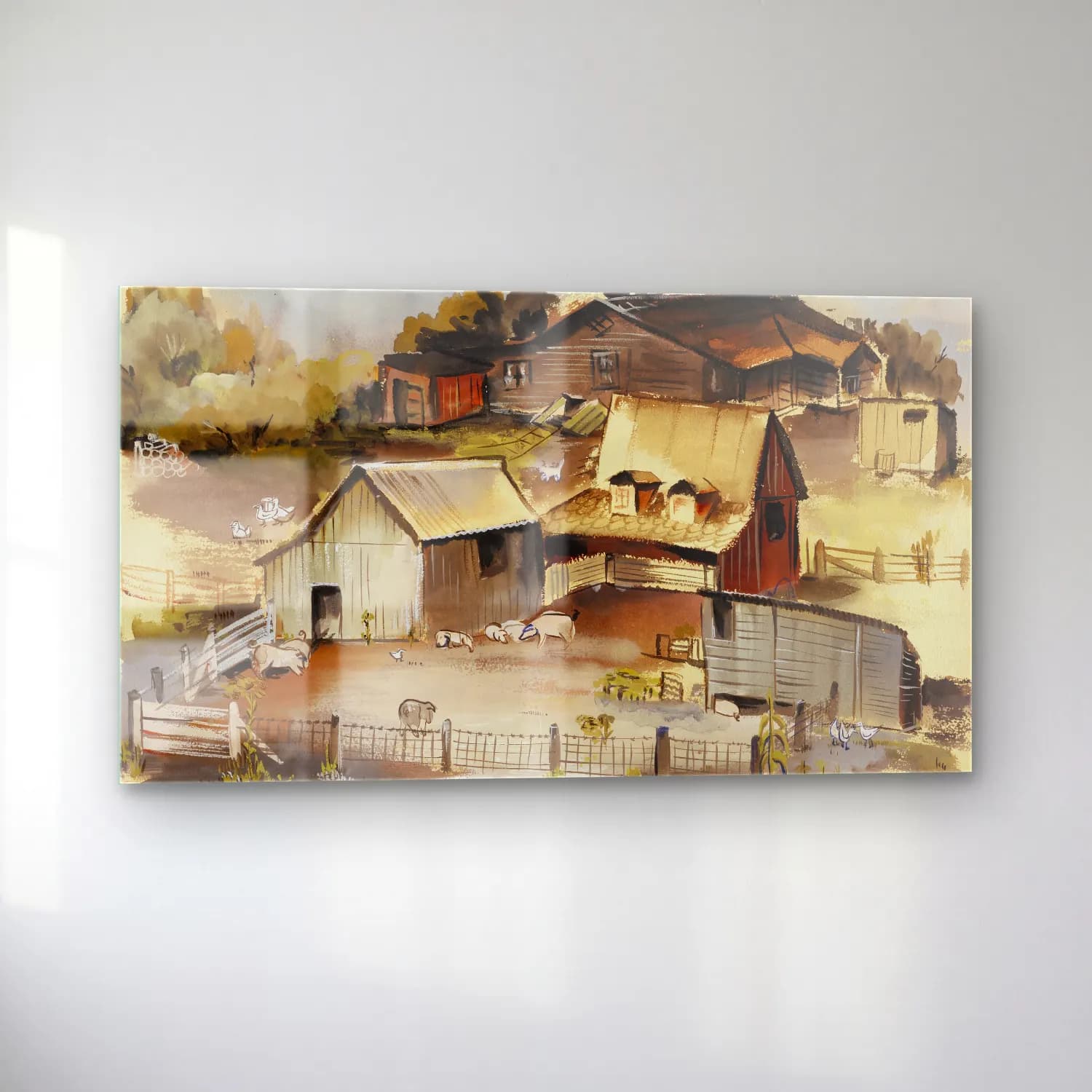 Suluboya Kır Evi No. 45 cam tablo — sol açıdan görünüm