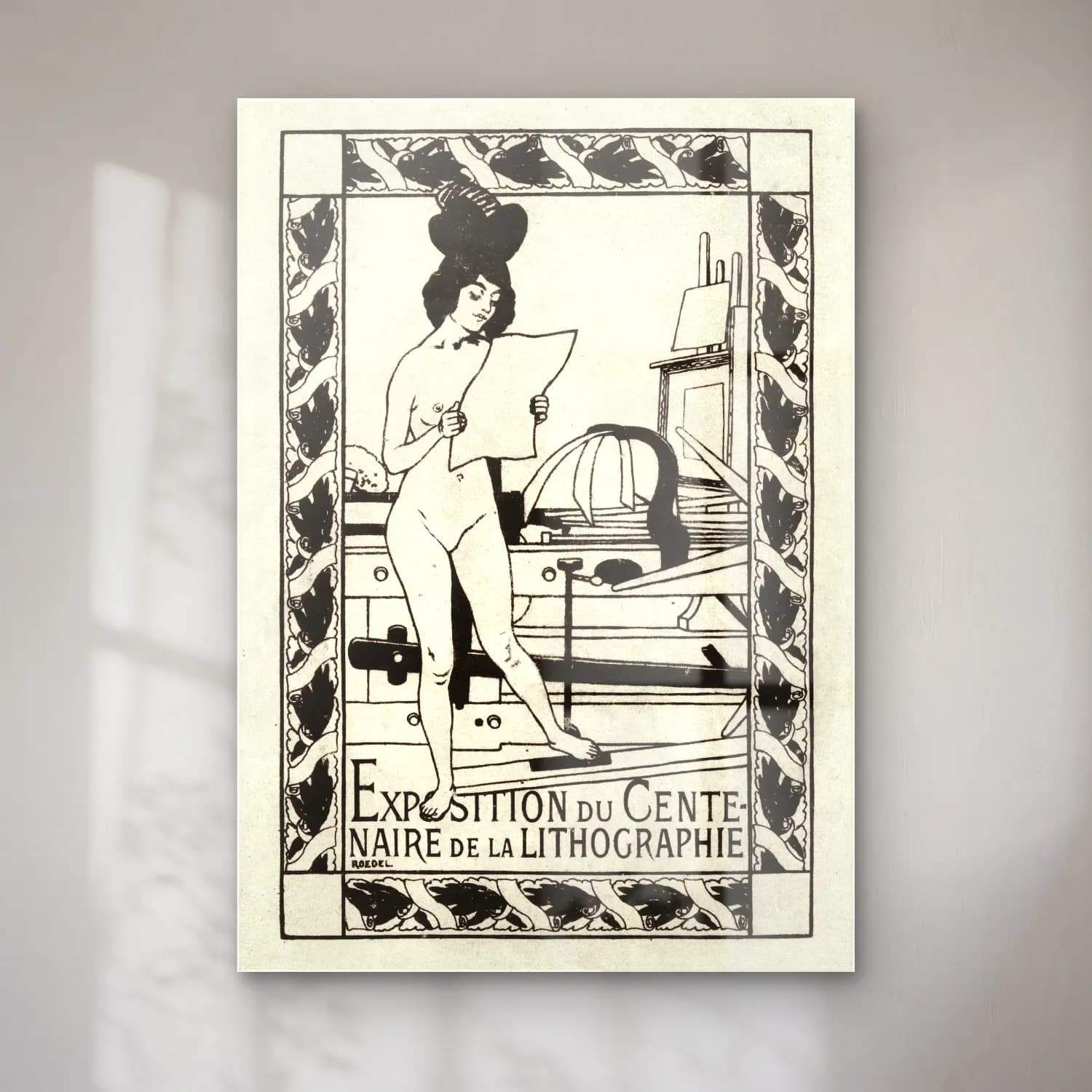 Auguste Roedel – Vrouwelijk naakt naast een lithopers cam tablo — Auguste Roedel – Vrouwelijk naakt naast een lithopers — vintage figür çalışması