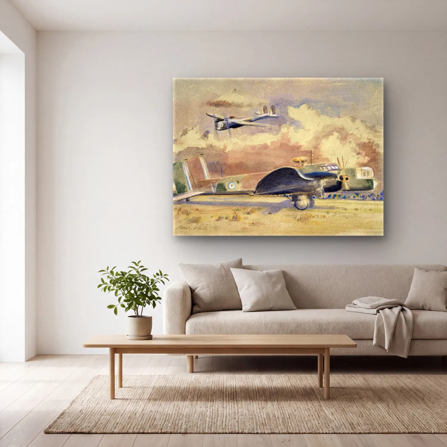 Paul Nash – Whitley Bombers Sunning cam tablo — açık renk salonda