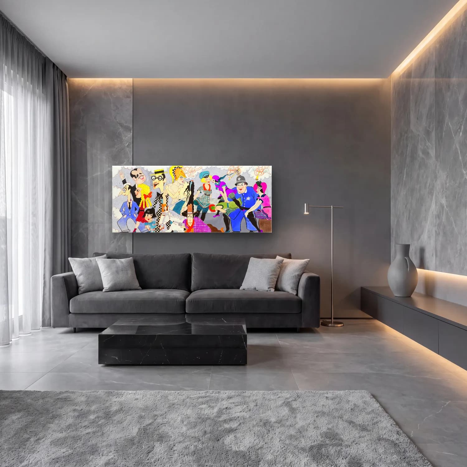 John Decker – Wilshire Bowl Restaurant mural designs Mural Study cam tablo — lüks salon duvarında