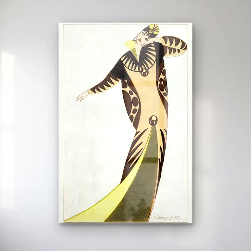 Carl Lendecke – Woman in a long tubular dress fashion Otto Friedrich cam tablo — Carl Lendecke – Woman in a long tubular dress fashion Otto Friedrich — vintage elbiseli kadın