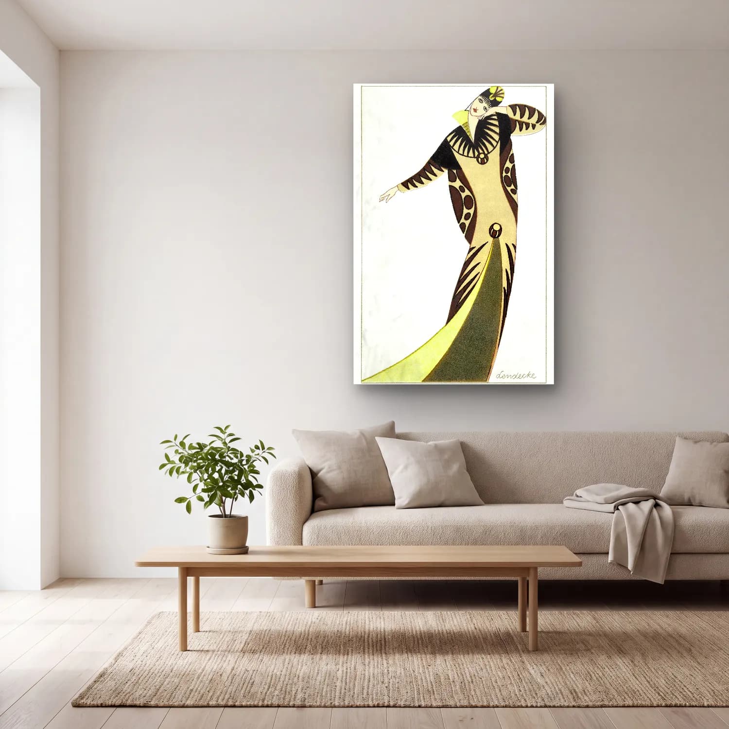 Carl Lendecke – Woman in a long tubular dress fashion Otto Friedrich cam tablo — açık renk salonda