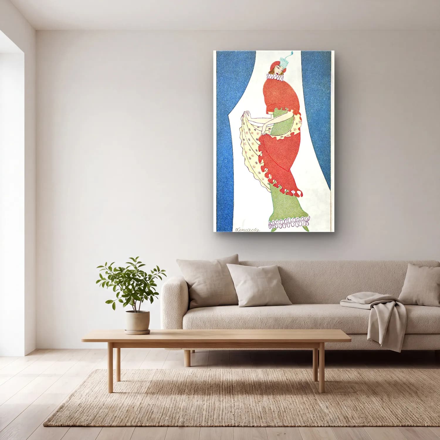 Carl Lendecke – Woman in a tubular dress f Otto Friedrich cam tablo — açık renk salonda