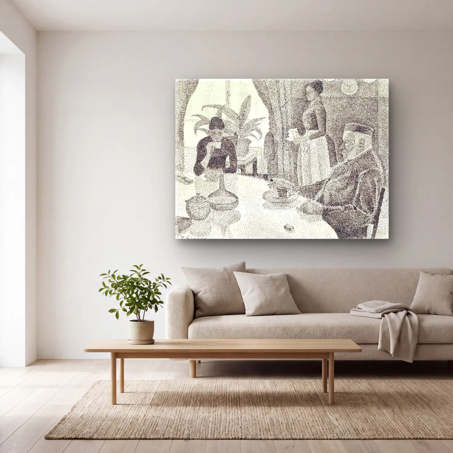 Siyah Beyaz Vintage İç Mekân cam tablo — açık renk salonda