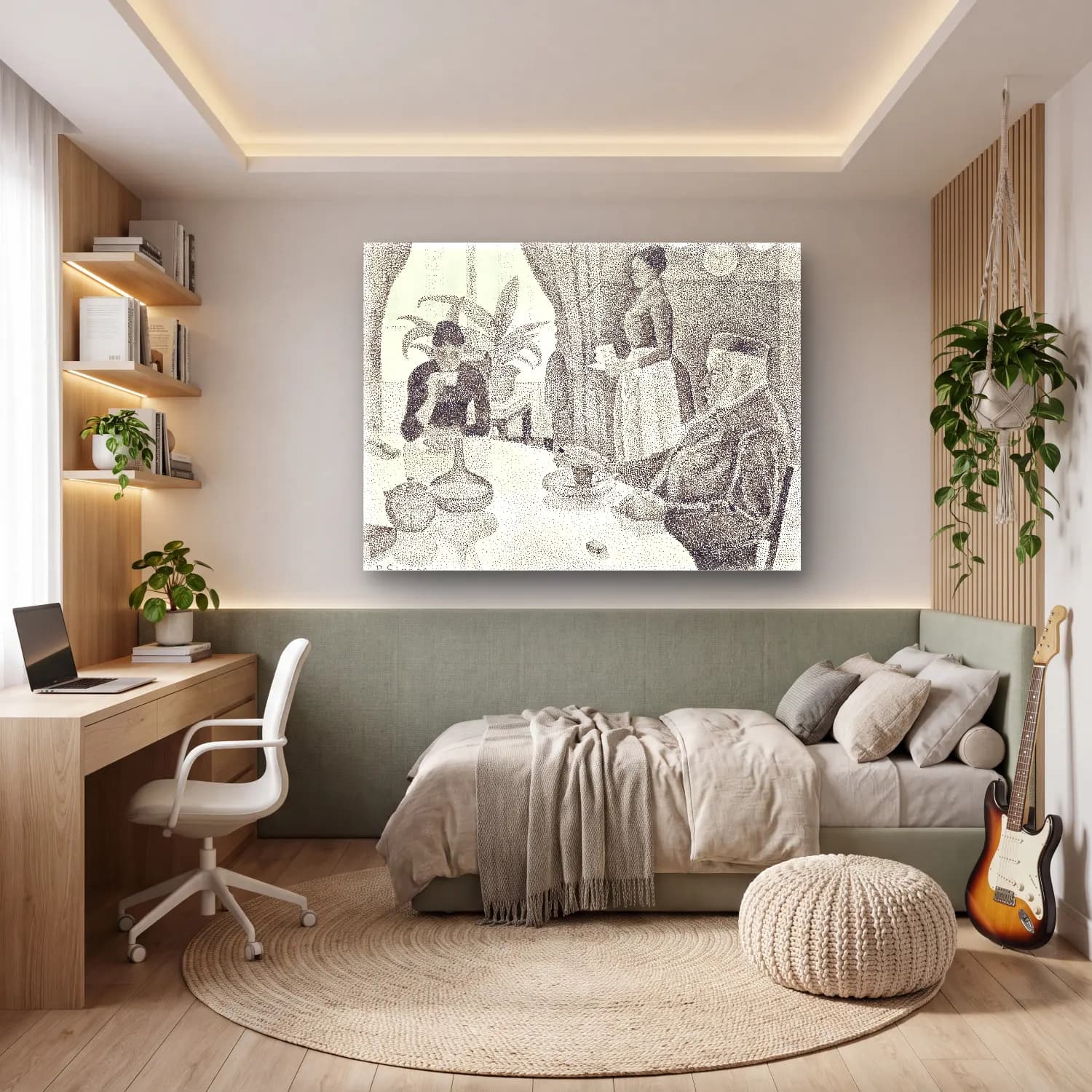 Siyah Beyaz Vintage İç Mekân cam tablo — genç odasında