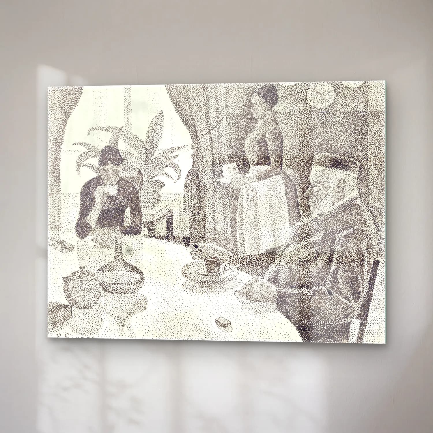 Siyah Beyaz Vintage İç Mekân cam tablo — sağ açıdan görünüm