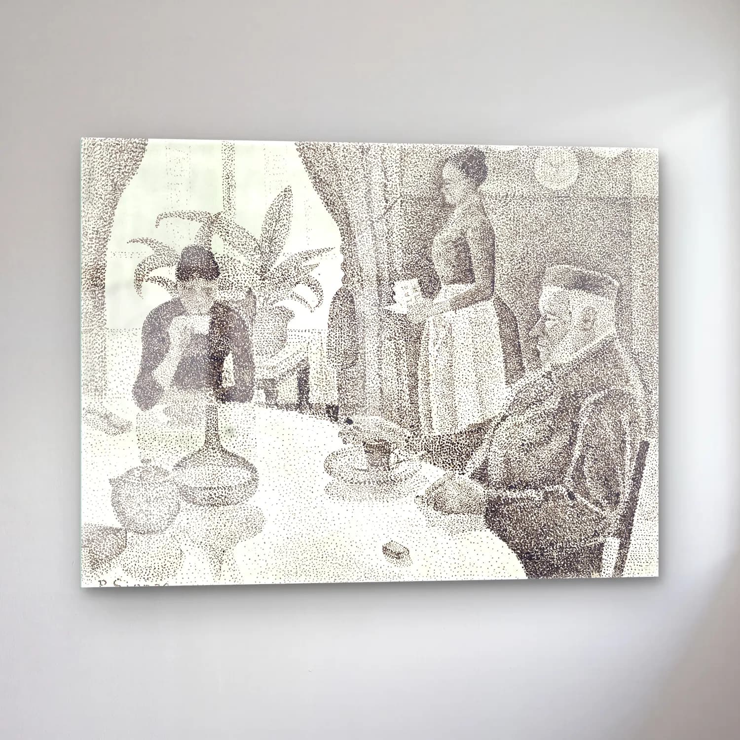 Siyah Beyaz Vintage İç Mekân cam tablo — sol açıdan görünüm