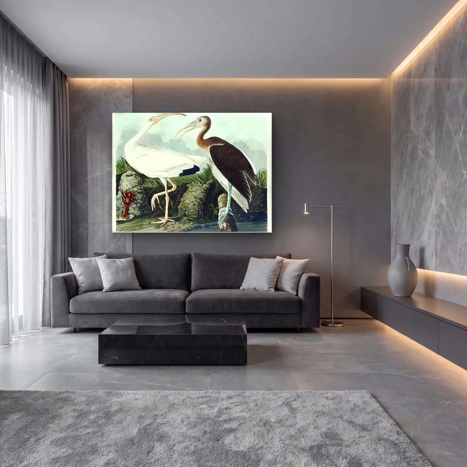 John James Audubon – White Ibis from Birds of America cam tablo — lüks salon duvarında