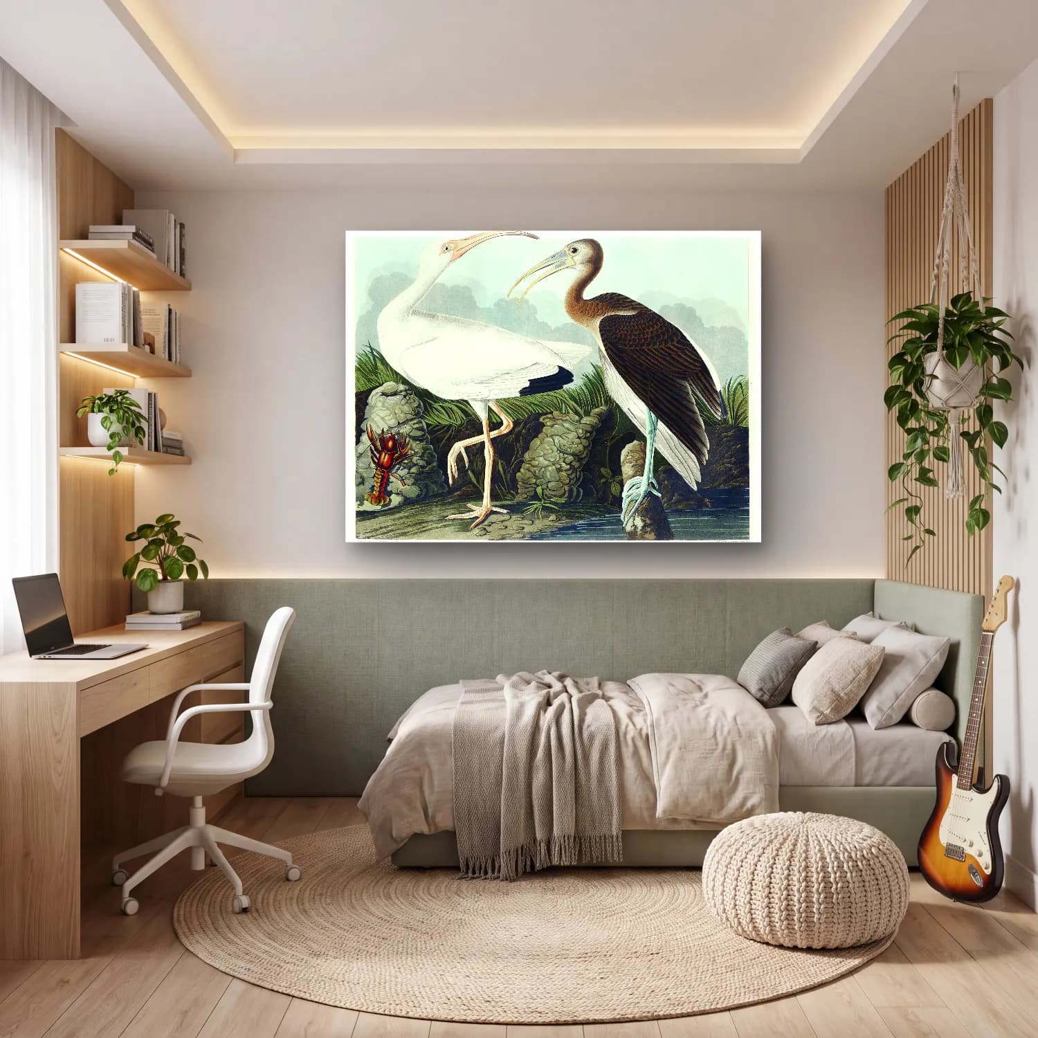 John James Audubon – White Ibis from Birds of America cam tablo — genç odasında