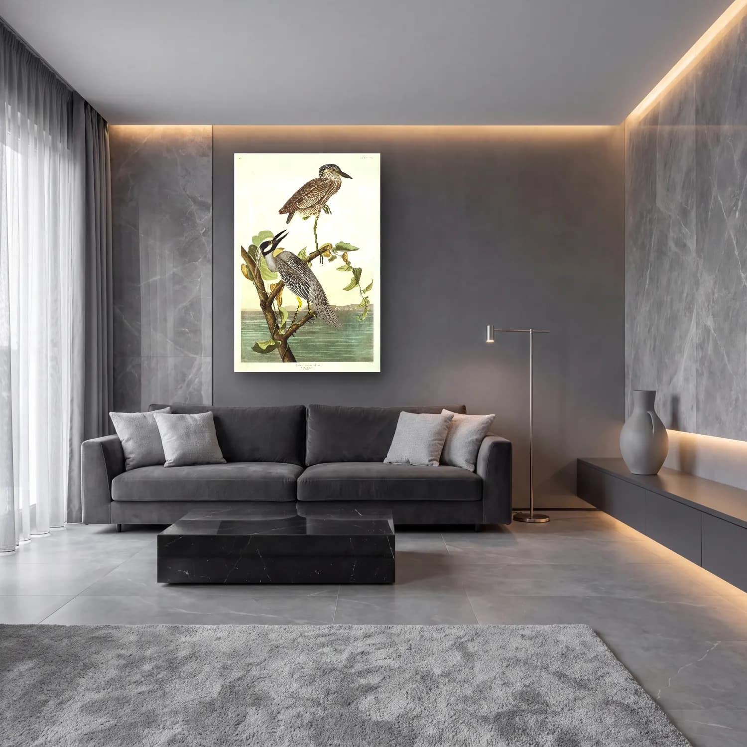 John James Audubon – Yellow-Crowned Heron from Birds of America cam tablo — lüks salon duvarında