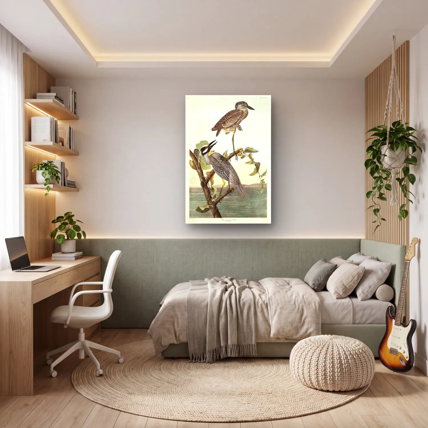 John James Audubon – Yellow-Crowned Heron from Birds of America cam tablo — genç odasında