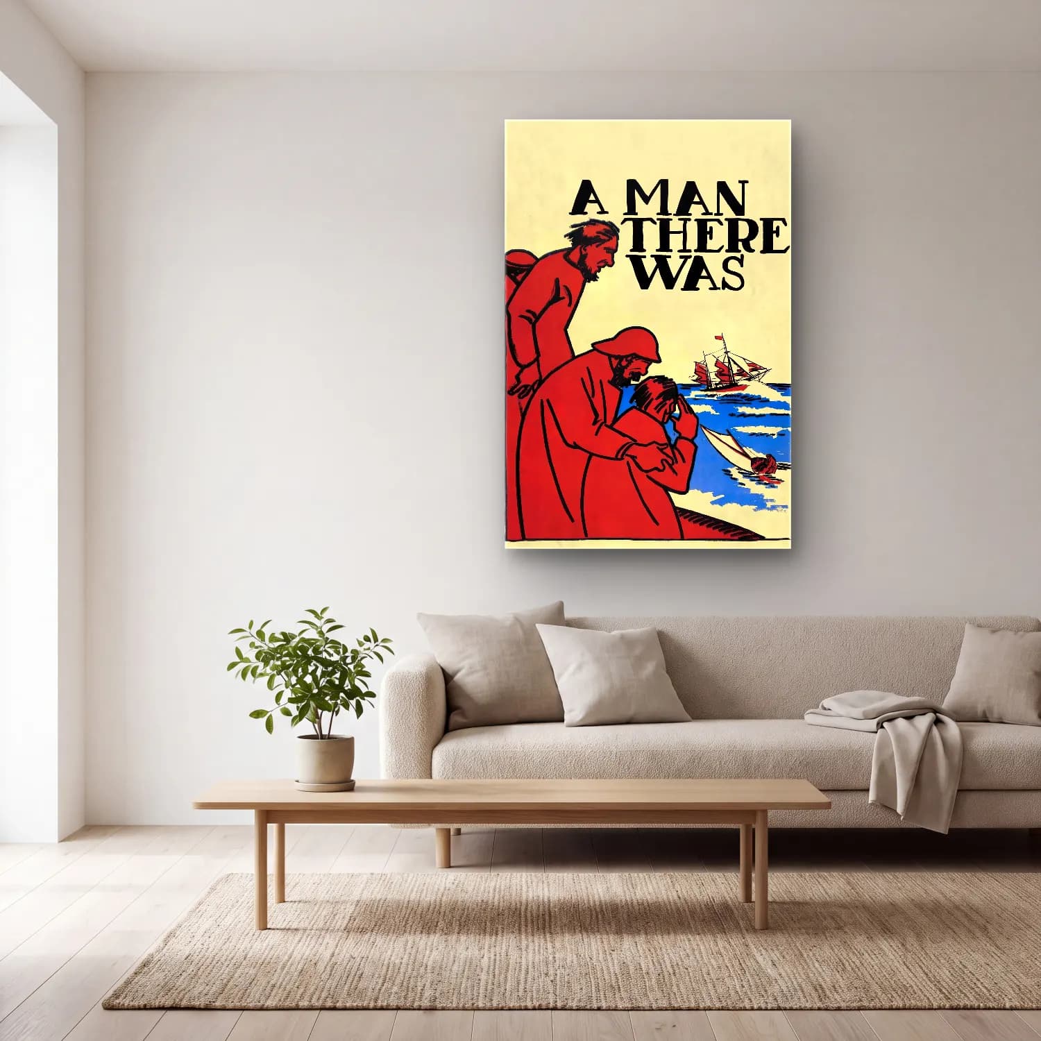Vintage Poster Erkek Portresi No. 6 cam tablo — açık renk salonda